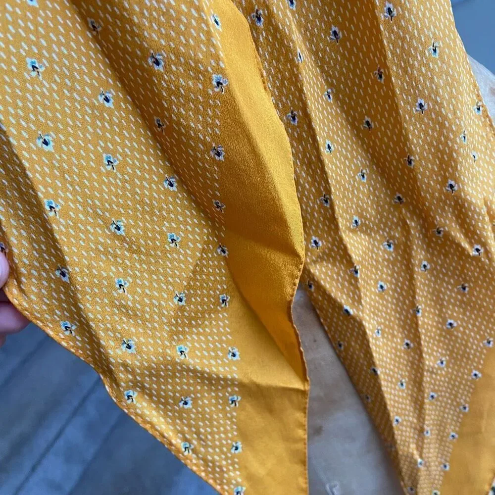Vintage ECHO Oblong 100% Silk Scarf in Golden Color with Tiny Flower Details